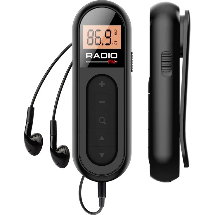 TEKOO Tekoo Mini FM Taschenradio, kompakt mit Clip für Joggen & Sport, inkl. 3,5mm Kopfhörer, USB-C aufladbar, bis zu 15 Stunden Laufzeit