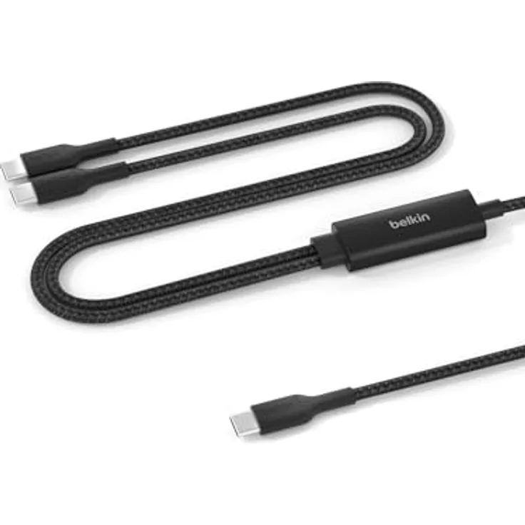Belkin BoostCharge Pro 2-in-1 USB-C auf USB-C Ladekabel 140 W, geflochtenes Kabel mit Smart Power Sharing und 1,5 m Länge, schwarz