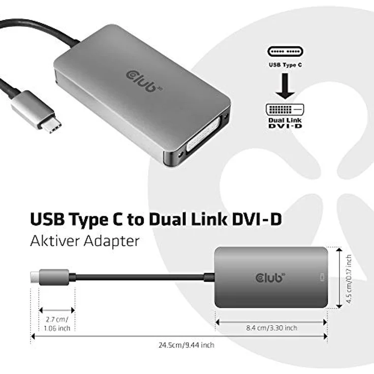Club 3D USB Typ C zu Dual Link DVI-D Aktiver Adapter - Preisvergleich – Bild 2