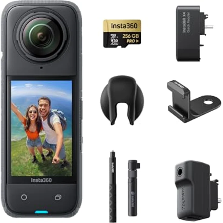 Insta360 X4 Creator-Bundle – wasserdichte 8K 360°-Action-Cam, 4K Weitwinkelvideos, Unsichtbarer Selfie-Stick Effekt, Abnehmbarer Linsenschutz, 135 min Akkulaufzeit, KI-Bearbeitung, Stabilisierung – Bild 1