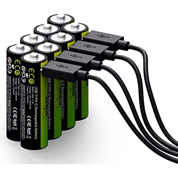 VERICO LoopEnergy AA 2550 Wiederaufladbare USB-C Batterie AA 1,5V 2550mWh (1700mAh) Li-Ion, Schnellladung via USB-C Anschluss in ca. 2 Stunden, 8er Pack AA, 1 Kabel USB - A auf 4 x USB-C – Bild 1