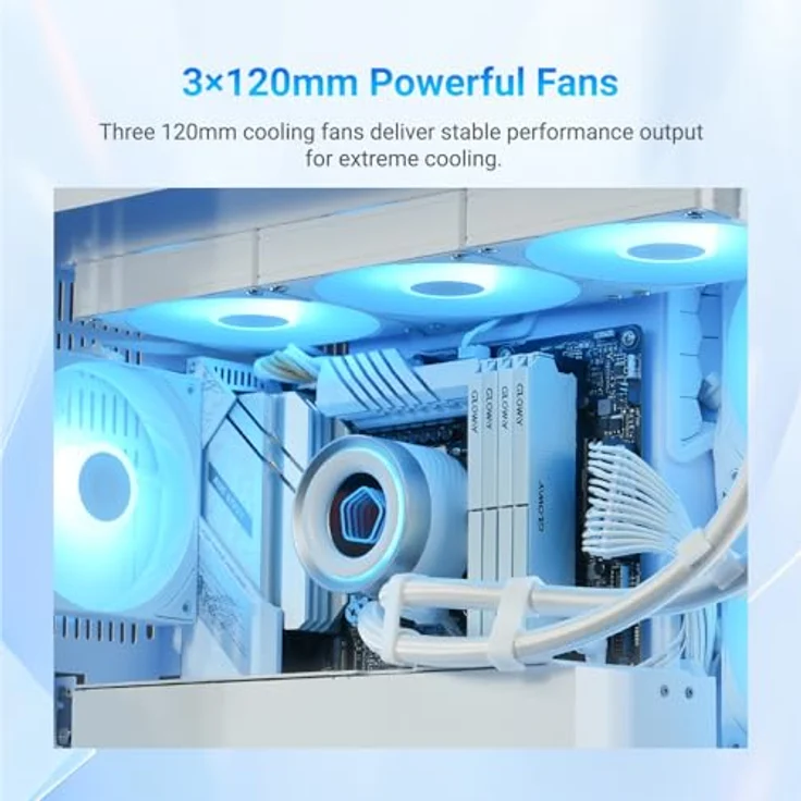 ID-COOLING FX360 INF, flüssiger CPU-Kühler 360 mm AIO mit ARGB Infinity Spiegeleffekt, 3 leise 120 mm Daisy-Chain-Lüfter, max. 27,2 dB(A), kompatibel mit Intel LGA und AMD AM4/AM5 – Bild 4