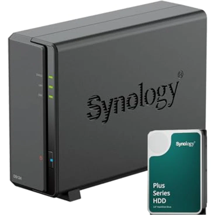 Synology DS124 NAS Bundle 1 GB mit 1 Synology 6TB Festplatte HAT3300, unmontiert, Schwarz – Bild 1