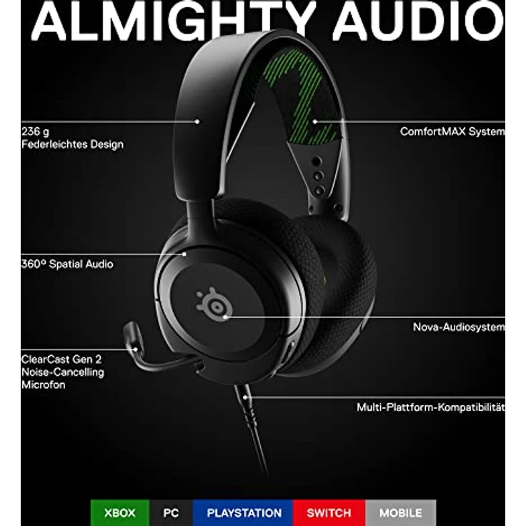 SteelSeries Arctis Nova 1X - Multi-System Gaming-Headset - Hi-Fi-Treiber - 360° Surround-Sound - Memory Foam-Ohrpolster  – Bild 2
