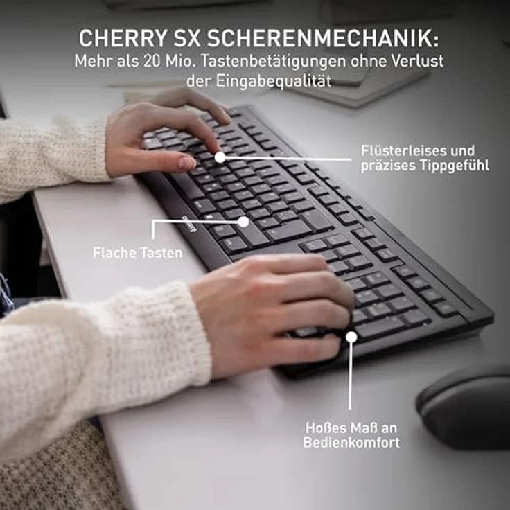 CHERRY STREAM DESKTOP RECHARGE, Kabelloses Tastatur-Maus-Set mit Pan-Nordischem Layout (QWERTY), 2,4 GHz Funk, Leiser Tastenanschlag, Wiederaufladbar, Weiß-Grau – Bild 2
