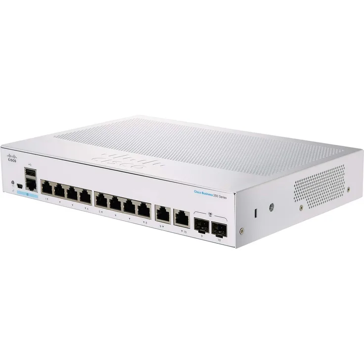 Cisco Switch CBS350-8T-E-2G-EU 10 Port (10 Ports), Netzwerk Switch, Full-Managed, lüfterlos, externes Netzteil, schwarz