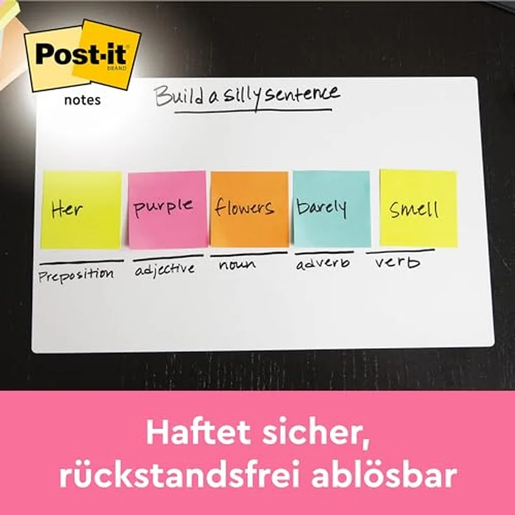 Post-it Notes Haftnotizblock Energetic 654-TFEN, 76x76mm, 6x100 Blätter, neongelb und paradiseblau – Bild 2