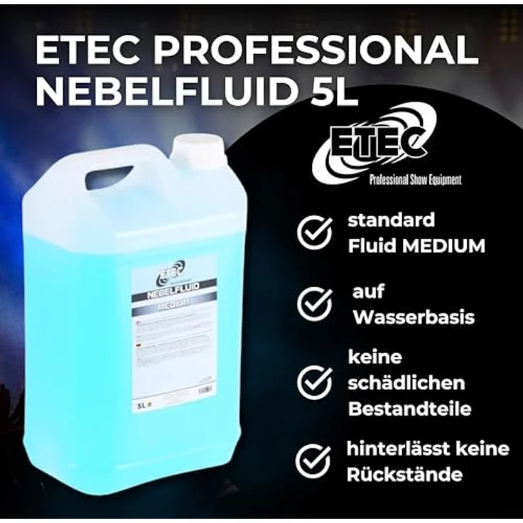 ETEC Professional Nebelfluid, 20 Liter - 4 x 5 Liter Medium Fogger Fluid für Nebelmaschinen, ideal für Indoor und Outdoor Veranstaltungen, DJ und Bühne – Bild 3