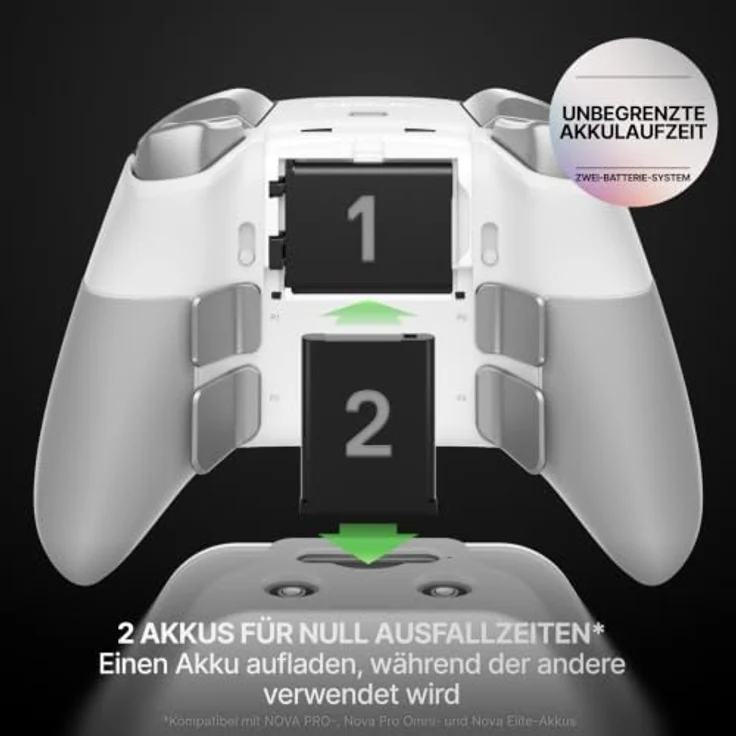SteelSeries Aeon Pro Wireless Controller für Xbox, PC und Mobil – Weiß, QuickSwitch Dock, unbegrenzte Akkulaufzeit, OLED Smart Display, anpassbare Trigger und Paddles – Bild 3
