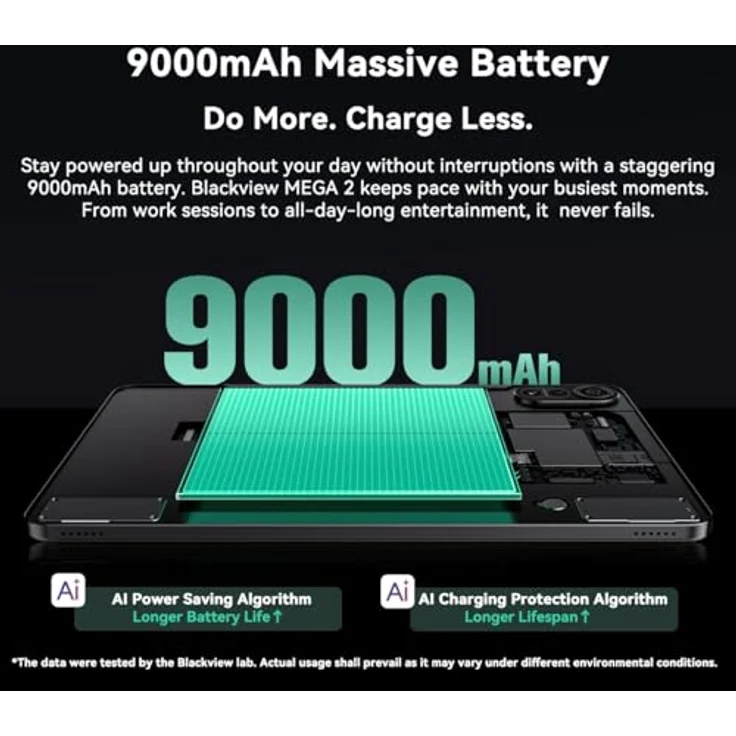 Blackview MEGA 2 WiFi, 12″ 2K 90Hz Tablet mit Android 15, 36GB RAM, 256GB Speicher erweiterbar auf 2TB, 9000mAh Akku, 16MP + 8MP Kameras, Himmelsgrau – Bild 3