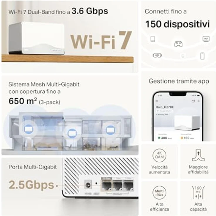 Mercusys BE3600 Halo H27BE, Wi-Fi 7 Mesh System (3er-Pack), bis zu 3600 Mbit/s, Dual-Band, Weiss – Bild 3
