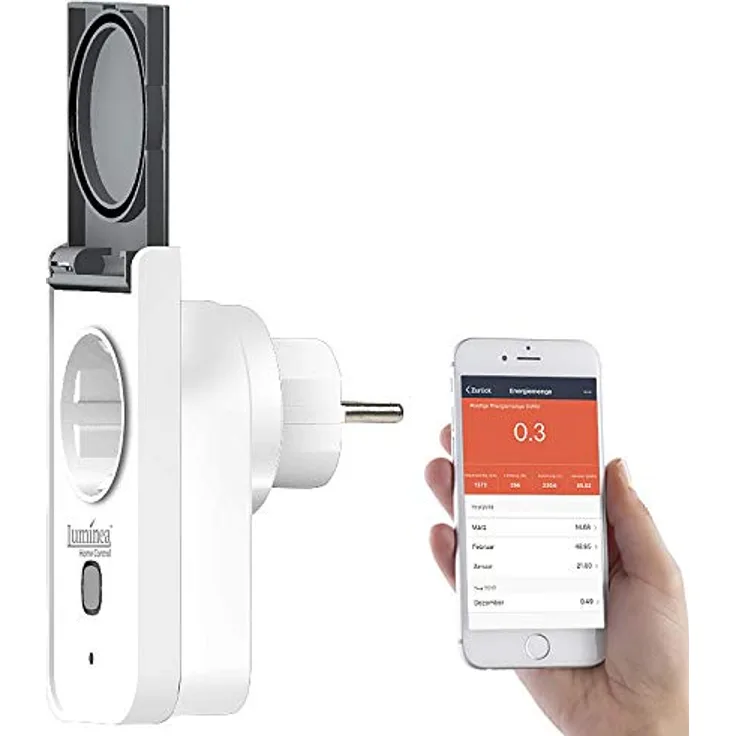 Luminea Home Control WLAN Steckdose Aussen SF-550, Smarte Outdoor-Steckdose mit App, Energiekostenmesser, IP44, kompatibel mit Alexa und Google Assistant