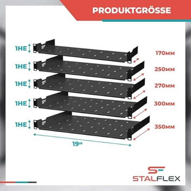 Stalflex 19 Zoll Serverschrank 1U, Hochbelastbarer Stahl, Belüftetes Rackmontage Kragarmtablett, 300mm Fachboden – Bild 2