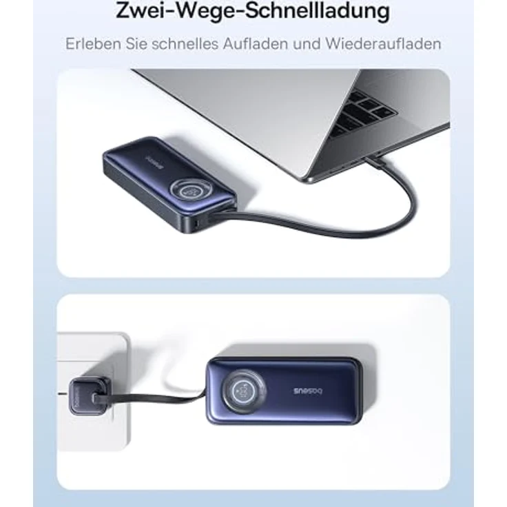 Baseus EnerCore Powerbank 20000mAh mit 70cm einziehbarem USB-C Kabel, 67W maximale Leistung, 2x USB-C, kompatibel mit iPhone 16/15, iPad, MacBook, Laptop, Samsung und mehr – Bild 2