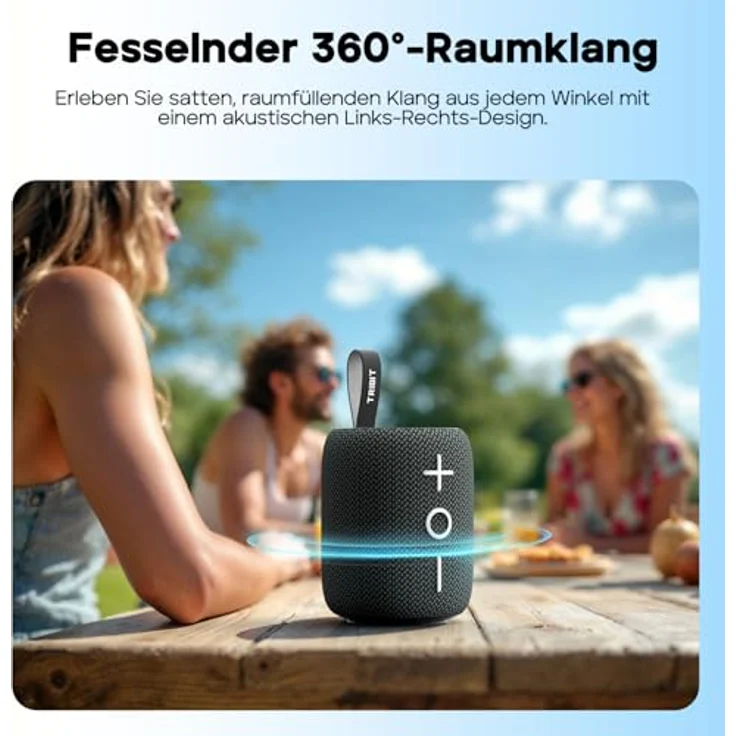 Tribit StormBox Mini+ Bluetooth-Lautsprecher 12W, 360°-Raumklang, 12h Spielzeit, Bluetooth 5.4, IPX7, RGB-Leuchten, TWS Kopplung, tragbar für Zuhause und Outdoor – Bild 2