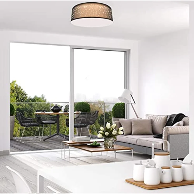 Trango Deckenleuchte 3138 mit 50cm Ø Sternenhimmel Stoffschirm in BRAUN rund inkl. 3x E27 Lampenfassung - Stoffdeckenleuchte für Wohnzimmer, Schlafzimmer, Flur, Gästezimmer und Büro - Ohne Leuchtmittel – Bild 3