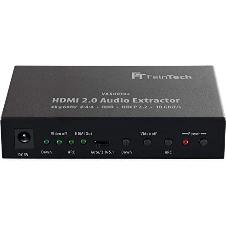 FeinTech VAX00102 HDMI 2.0 Audio Extractor mit ARC, 4K HDR, Schwarz, digitaler und analoger Audioausgabe – Bild 1