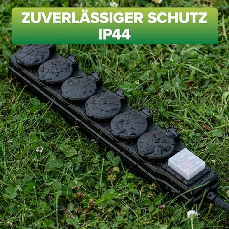 InLine 6-Fach Steckdosenleiste, IP44 Outdoor Mehrfachsteckdose mit beleuchtetem EIN/Aus Schalter, 3m Länge, erhöhter Berührungsschutz, für Garten und Baustelle – Bild 4