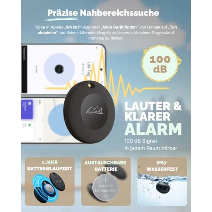 Lifemate Life Tag Duo, Bluetooth-Tracker für iOS/Android, Schlüsselfinder mit einfacher Einrichtung, 1er-Pack – Bild 5