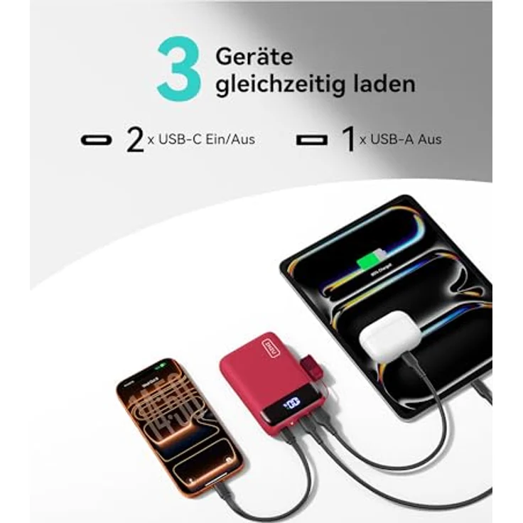 INIU Power Bank 20000mAh, Ultra Klein mit 22.5W Schnellladefunktion, USB-C In&Out, Externes Akkupack für iPhone 17/16/15 Pro, Samsung S25/S24, iPad, Rot – Bild 5