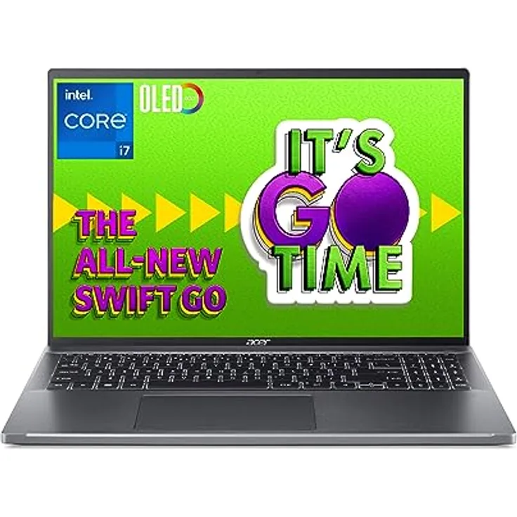 Acer Swift Go (SFG16-71-78CN) Ultrabook/Laptop | 16" 3.2K OLED 120Hz Display | Intel Core i7-1355U | 16 GB RAM | 512 GB SSD | Intel Iris Xe Grafik | Windows 11 | QWERTZ Tastatur | grau