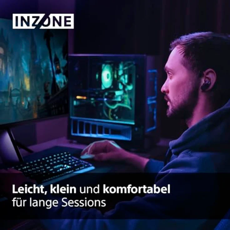 Sony INZONE Buds - True Wireless Gaming Kopfhörer, 360 Spatial Sound, leicht, bequeme Passform, Active Noise Cancelling, AI-Mikrofon, 24-Stunden-Akku, Low Latency Dongle, PC & PS5-kompatibel - Schwarz – Bild 4