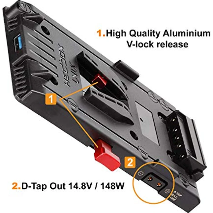 Hedbox Power V-lock Plate UNIX-FX9, Batteriegriff mit 3 D-Tap Ausgängen und USB 5V, Schwarz – Bild 4