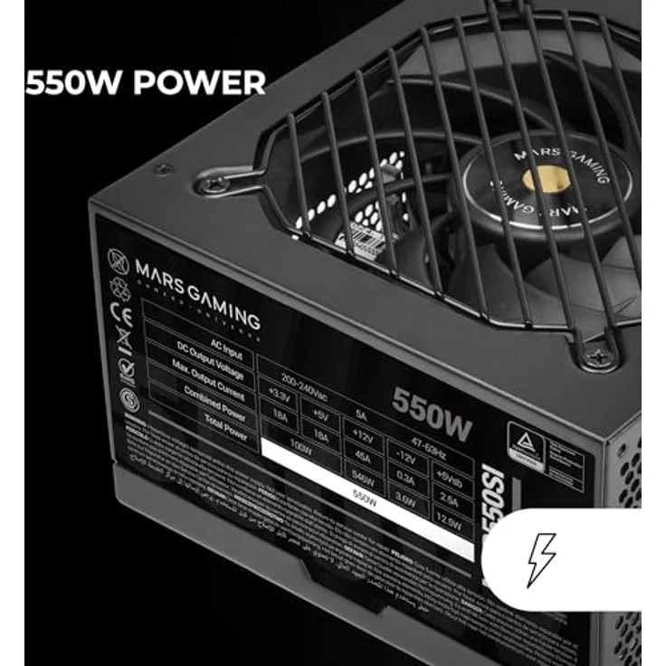 Mars Gaming MPB550SI, 550 W ATX Netzteil mit 80 PLUS Bronze-Zertifizierung, aktiver Kühlung und fest verbautem Kabeldesign, Schwarz – Bild 4