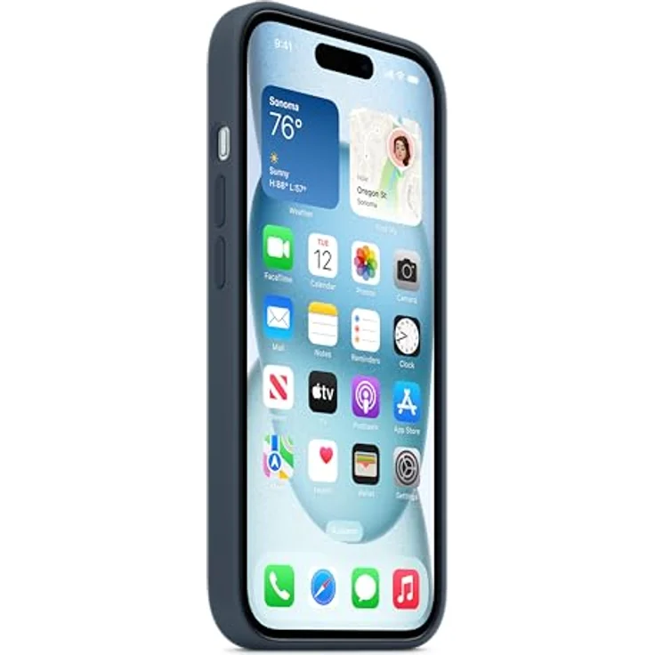 Apple iPhone 15 Silikon Case mit MagSafe – Sturmblau, Schutzcase mit integrierten Magneten und Mikrofaserfutter – Bild 3
