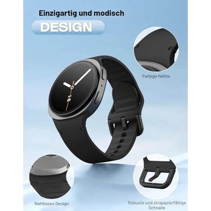 MoKo Sport Armband für Samsung Galaxy Watch 9/8/8 Classic, M/L, wasserdicht, hautfreundliches Silikon, geriffeltes Design mit farbigen Nähten – Bild 2