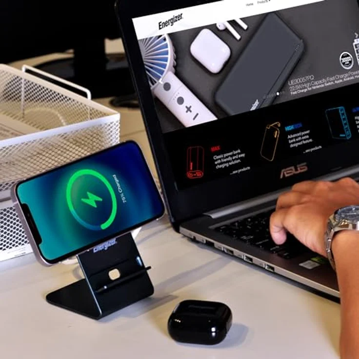 Energizer WCP109, Magnetisches Qi Ladegerät 15W aus Aluminium, Kabellose Schnellladestation mit USB-C Standfunktion, vertikal & horizontal nutzbar, Tray für nicht-magnetische Handys – Bild 2