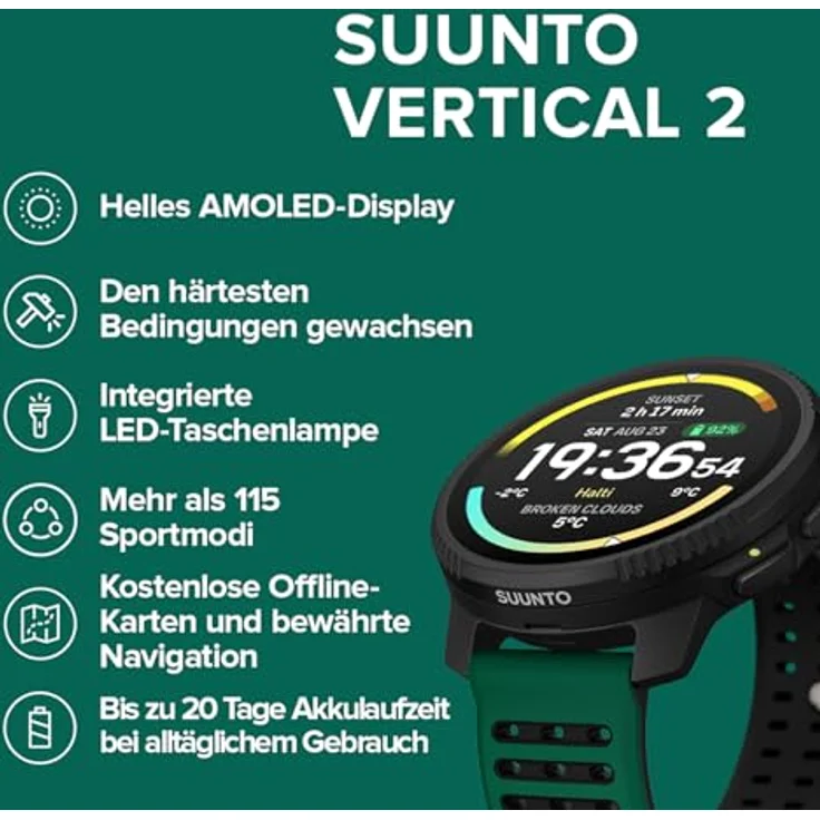 Suunto Vertical 2, Smartwatch mit Dual-Band-GPS, über 115 Sportmodi, Titan oder Edelstahl, 49 mm – Bild 2