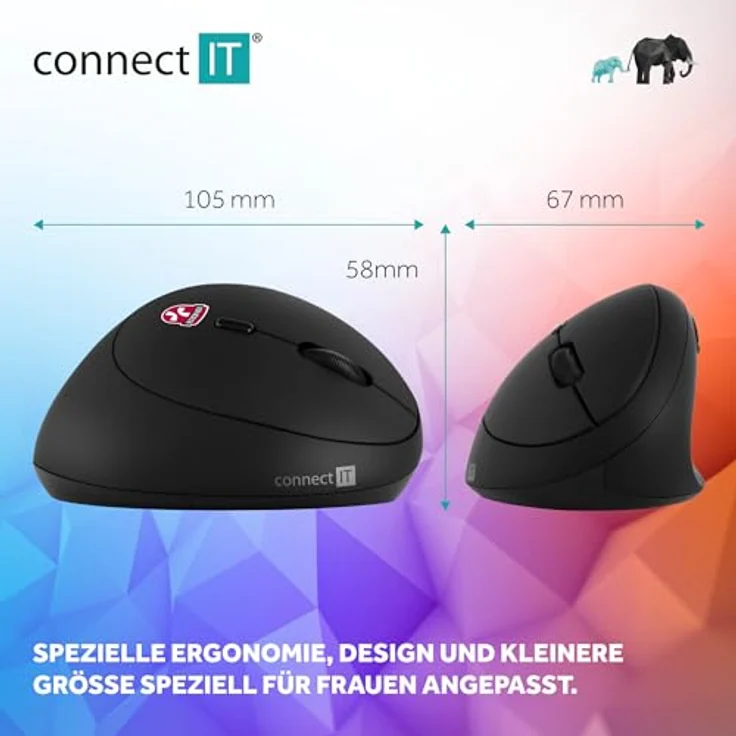 CONNECT IT for Health Damen Ergonomische Vertikale Office Maus, Drahtlos mit 2,4 GHz Technologie, Reduziert Müdigkeit, Optischer Sensor bis 1600 DPI, inkl. 1x AA-Batterien gratis – Bild 5