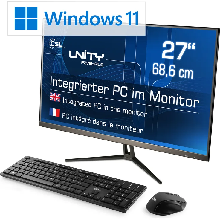 CSL-Computer All-in-One-PC Unity F27B-ALS 2000GB/8GB/Win 11 Pro, schwarz, 27" Full HD IPS-Display, Intel N200 QuadCore-Prozessor