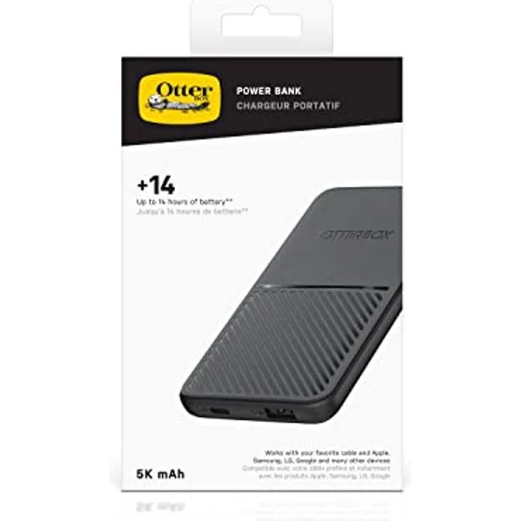 OtterBox Power Bank 5000 mAh externer Akku mit USB-A 12W und USB-C 12W Ausgangsleistung, Status LED, schlankes, sturzgeschütztes und robustes Design, Schwarz – Bild 4
