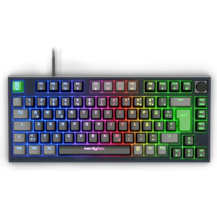 nerdytec CYKEY - Mechanische Gaming Tastatur mit RGB-Beleuchtung, kabelgebundenes TKL-Keyboard mit Hot-Swappable Switches und Multi-Control Knob, 75% Design, für PC/Laptop Windows/Mac, mit QMK/VIA