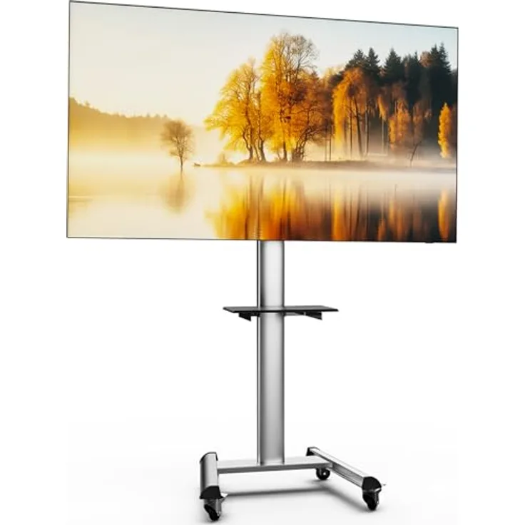 XTRARM Proton 500 mobiler TV Ständer mit Ablage, 37-70 Zoll / 40 kg, Viele VESA-Größen, Höhe bis 211 cm, Schwarz/Silber, TV-Standfuss