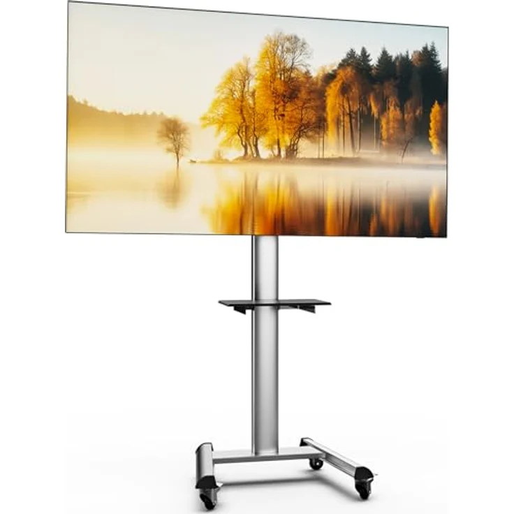 XTRARM Proton 500 mobiler TV Ständer mit Ablage, 37-70 Zoll / 40 kg, Viele VESA-Größen, Höhe bis 211 cm, Schwarz/Silber, TV-Standfuss – Bild 1