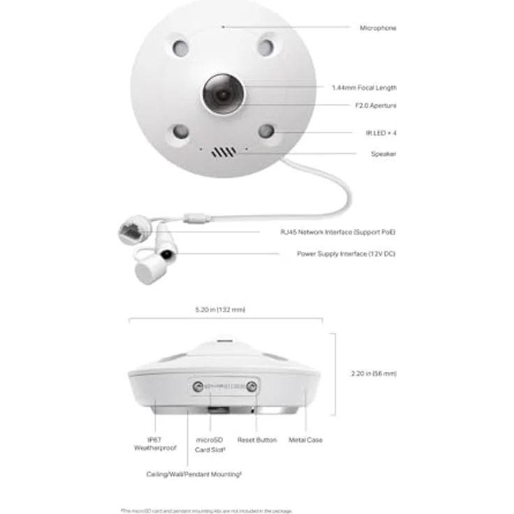 TP-Link VIGI 5MP Fisheye Network Camera (InSight S655I), Fisheye-Objektiv, Nachtsicht, Metallgehäuse, IP67, microSD-Karten bis 512 GB – Bild 5
