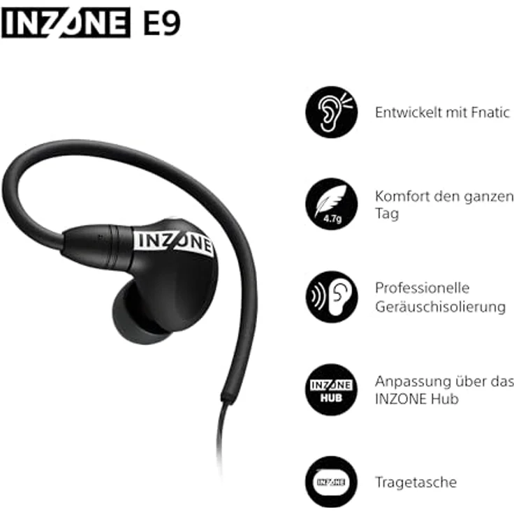 SONY INZONE E9, In-ear Gaming-Kopfhörer mit 360 Spatial Sound, Noise Isolation, USB-C Audiobox, Schwarz – Bild 2