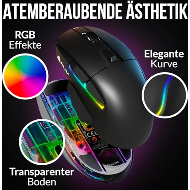 KLIM Blaze X Gaming-Maus, kabellos mit Ladestation und RGB Beleuchtung – Bild 4