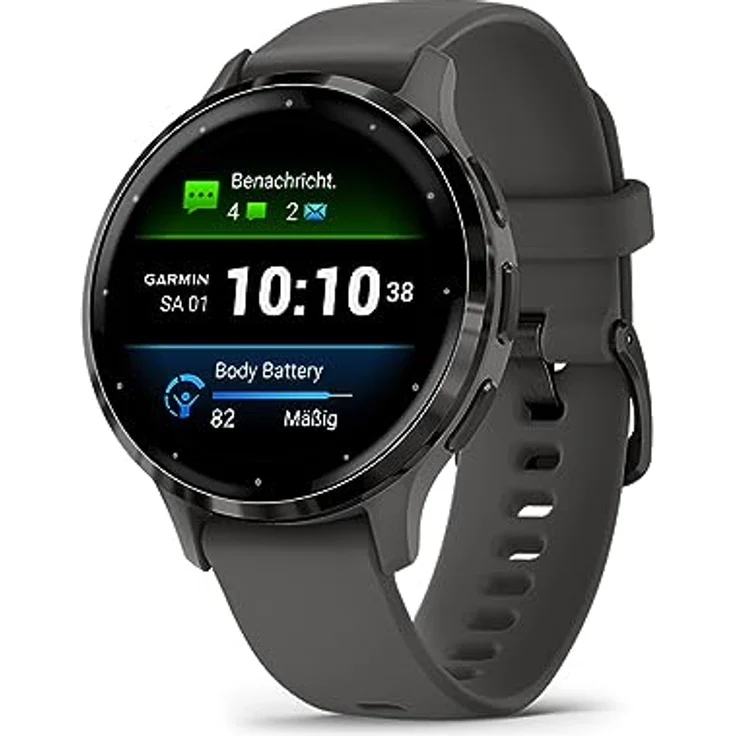 Garmin Venu 3S – GPS-Fitness-Smartwatch mit Bluetooth Telefonie und Sprachassistenz, Ultrascharfes 1,3 Zoll/ 1,1 Zoll AMOLED-Touchdisplay, Fitnessfunktionen, Garmin Music, Garmin Pay und Rollstuhlmodus, 18 mm, Kieselgrau/Schiefergrau – Bild 1