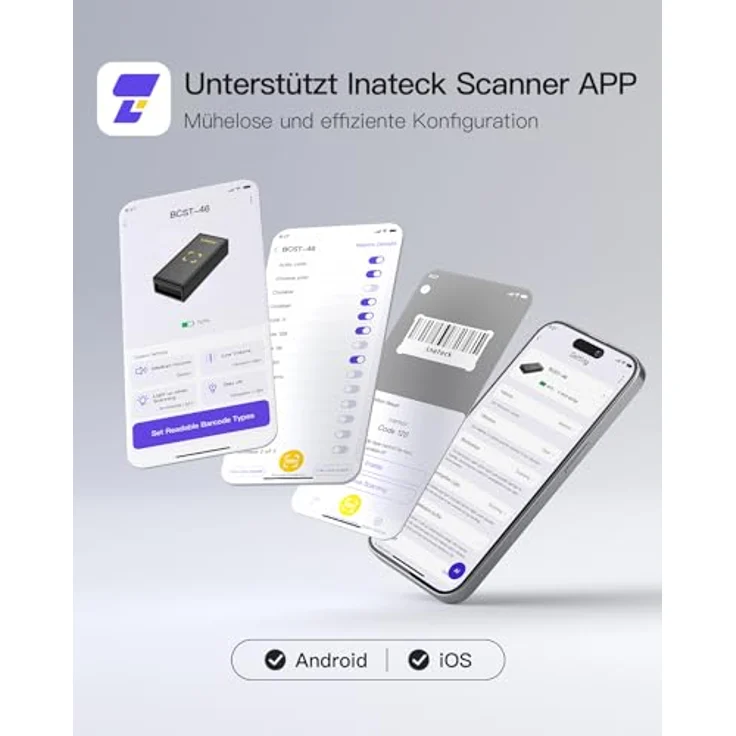 Inateck BCST-46, Tragbarer Bluetooth Barcode Scanner, 1D 2D QR Code Scanner kabellos mit APP und SDK, magnetisches Design, 25g leicht – Bild 4
