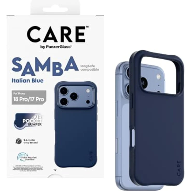 CARE by PanzerGlass Samba Case Italian Blue mit MagSafe für Apple iPhone 18 Pro | 17 Pro – Sturz- und kratzfeste Schutzhülle aus selbstheilendem TPU, kompatibel mit kabellosem Laden – Bild 5