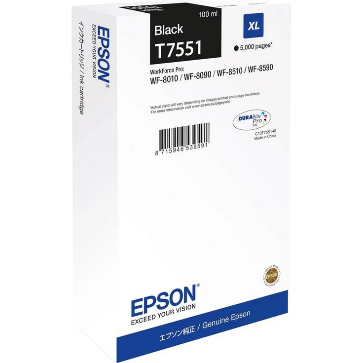 Epson Tintenpatrone C13T75514N T7551, 5.000 Seiten schwarz, Originalzubehör, 100ml