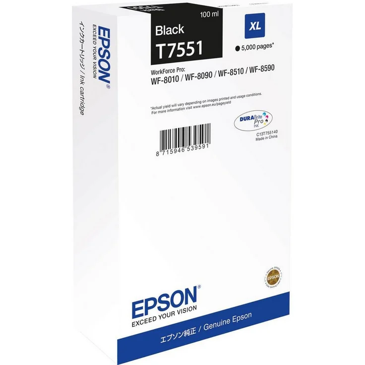 Epson Tintenpatrone C13T75514N T7551, 5.000 Seiten schwarz, Originalzubehör, 100ml