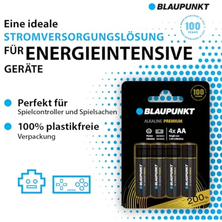 BLAUPUNKT Premium AA Alkalibatterien, Packung mit 4 für Gamecontroller und Spielsachen, LR6BPR/4CP - bis zu 10 Jahre Batteriestromschutz – Bild 2