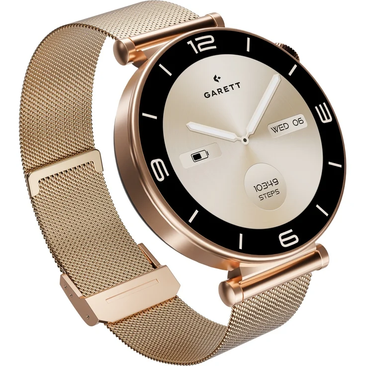 GARETT Smartwatch ROSE, Edelstahl mit roségoldenem Mesh-Armband, Bluetooth und WLAN, ideal für Fitness-Tracking