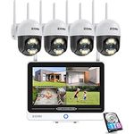 ZOSI 3MP Außen WLAN Überwachungskamera Set mit 12.5 Zoll Monitor 4X 3MP PT WiFi Kamera und 1TB Festplatte für Haussicherheit, 2 Wege Audio, IP66 Wetterfest