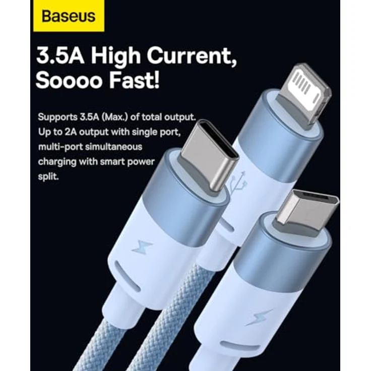 Baseus StarSpeed 3-in-1 Kabel, USB-A / Micro-USB / Lightning / USB-C, 3,5 A, 1,2 m, blau – Bild 2